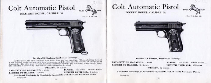 Colt 1911 catalog military and pocket .38 auto pistols