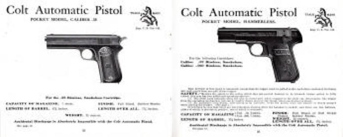 Colt pocket model and pocket model hammerless pistols