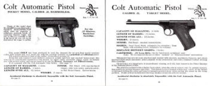 Colt .25 pocket model and .22 auto pistols