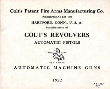 Colt 1922 catalog showing first page
