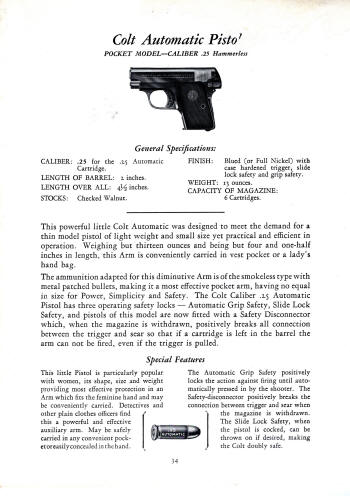 Semi-automatic pistol: hammerless pocket .25