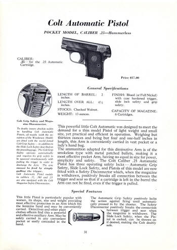 Colt Fire Arms Jan. 1933 Catalog .25 auto pistol