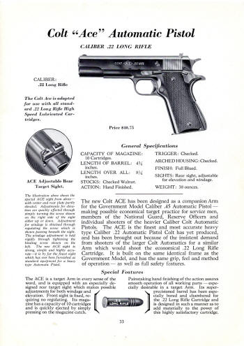 Colt Fire Arms Jan. 1933 Catalog Ace pistol .22