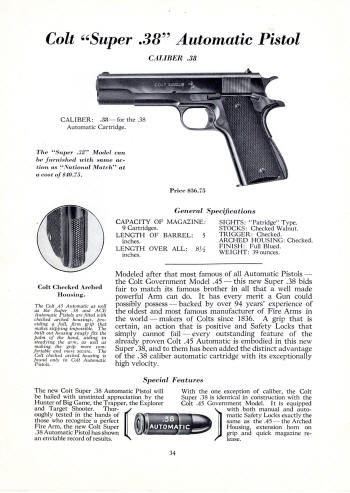 Colt Fire Arms Jan. 1933 Catalog super .38