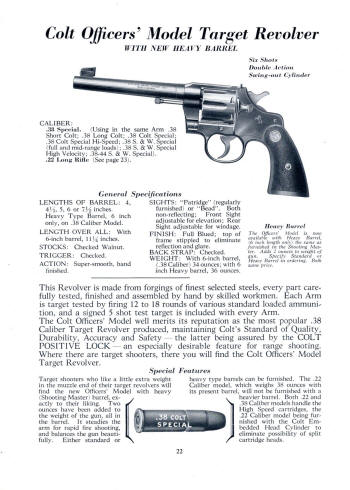 Colt Firearms 1938 catalog officers' model target revolver
