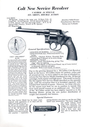 Colt Firearms 1938 catalog new service .38 revolver