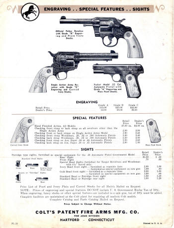 Colt Revolvers and Automatic Pistols Illustrated Price List Sept. 1938 lastt page