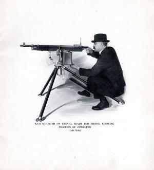 1914 Colt automatic gun being fired by man