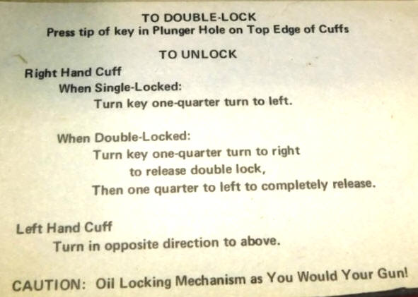 1974 colt handcuffs instructions