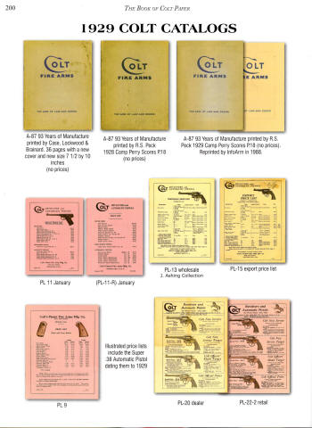 Colt 1929 catalog from Ogle's book on Colt paper